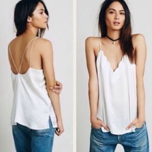 Free People White Scallop edge Satin Cami Sz L